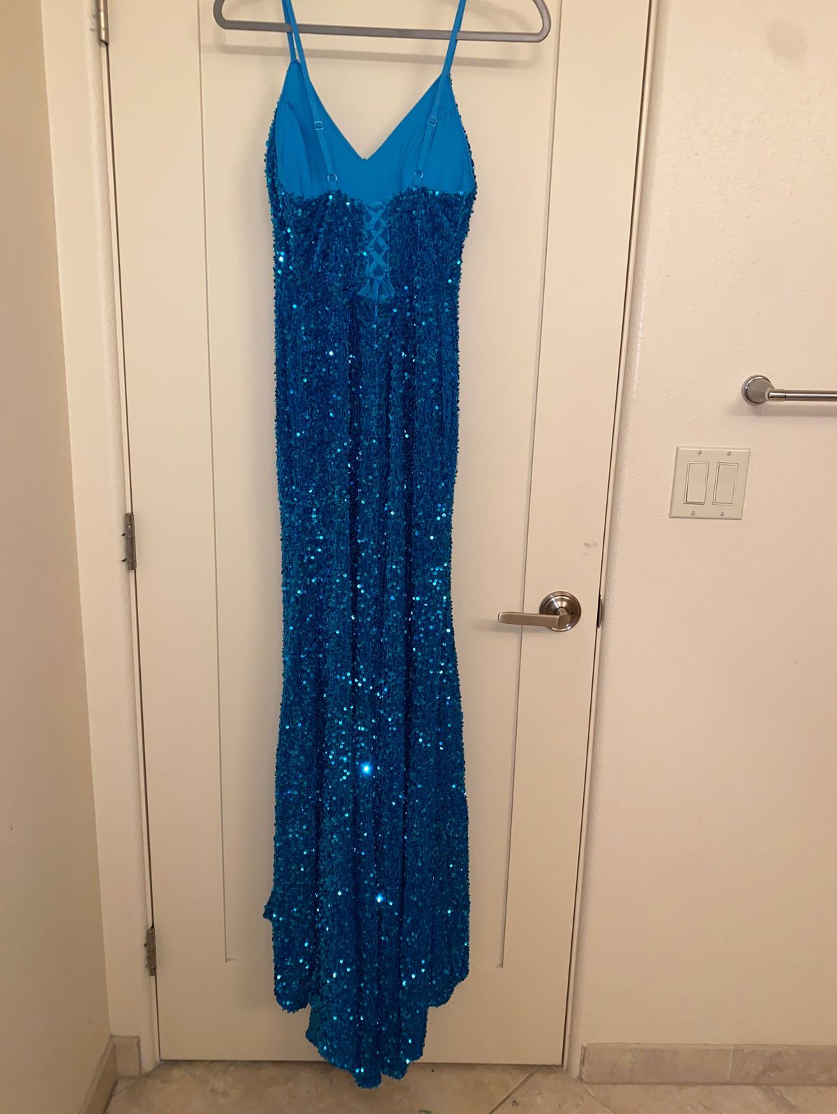 Size 4 Pageant Plunge Blue Side Slit Dress on Queenly