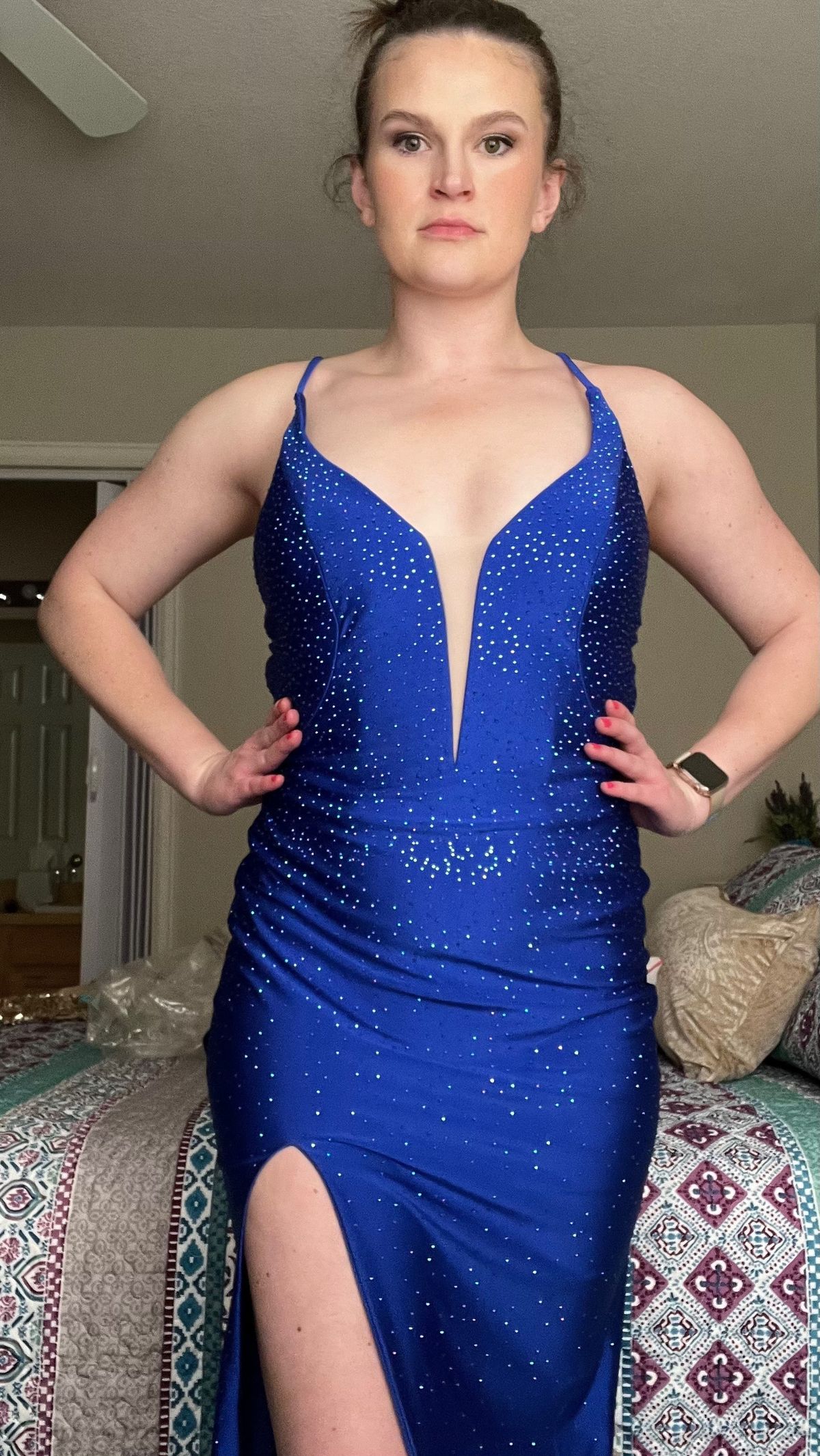 La Femme Size 10 Prom Plunge Blue Side Slit Dress on Queenly