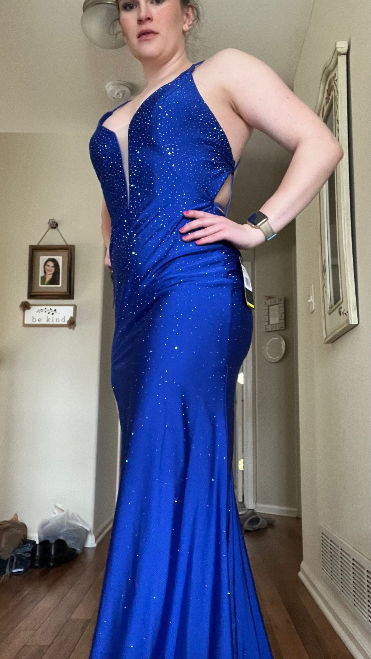 La Femme Size 10 Prom Plunge Blue Side Slit Dress on Queenly