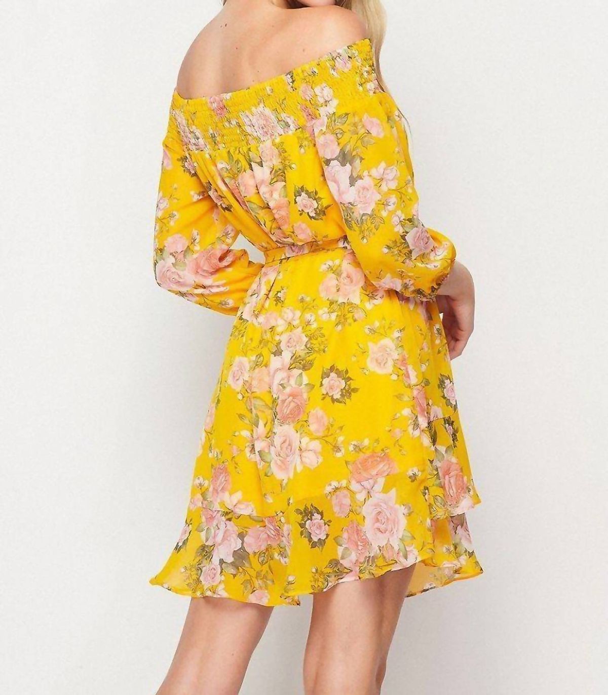 Style 1-3476610291-5499 BIG HIT FASHION Size M Off The Shoulder Floral Yellow Cocktail Dress on Queenly
