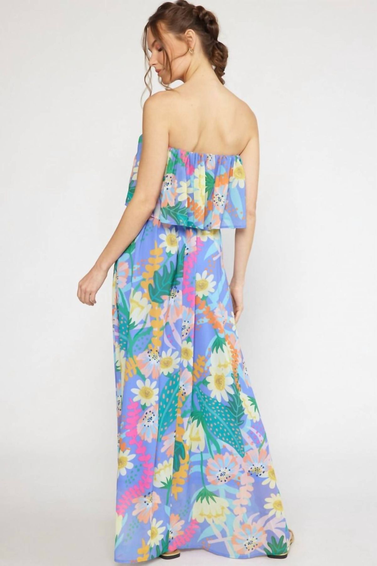 Style 1-1334146934-3236 entro Size S Strapless Floral Blue Side Slit Dress on Queenly