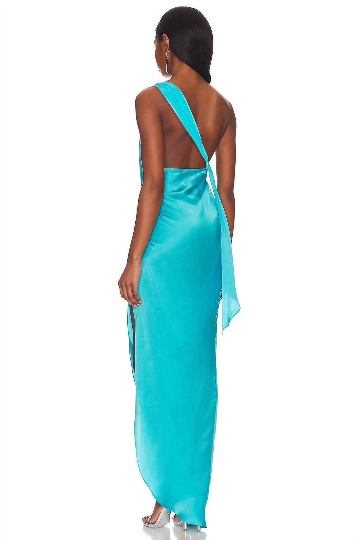 Style 1-3804850988-2901 Amanda Uprichard Size M One Shoulder Satin Blue Side Slit Dress on Queenly