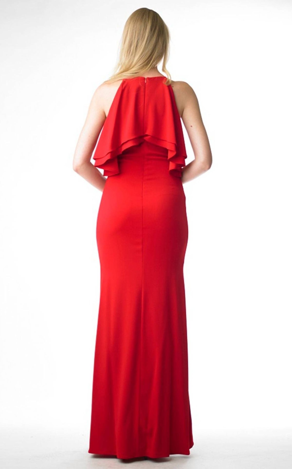 Style 1-2414134881-2901 Issue New York Size M Halter Red Floor Length Maxi on Queenly