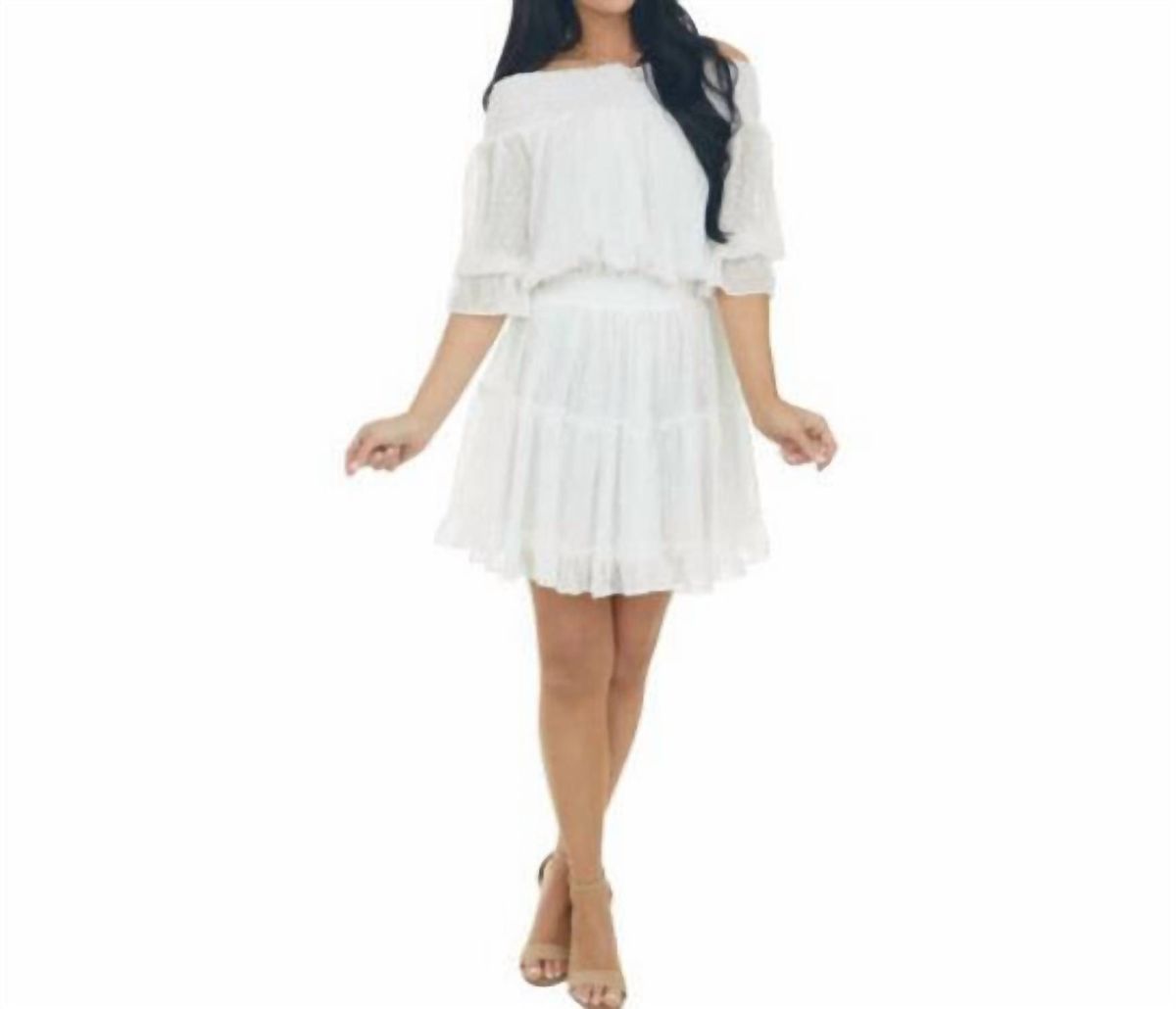 Style 1-655396855-2901 BluIvy Size M Off The Shoulder White Cocktail Dress on Queenly