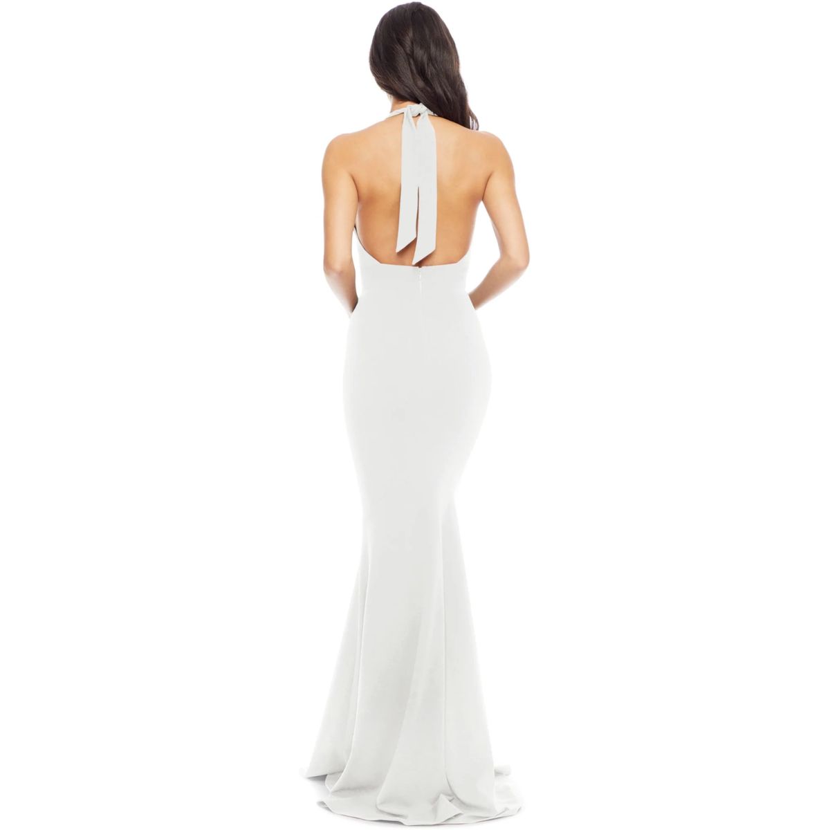 Dress the Population Size 10 Plunge White Dress With Train on Queenly
