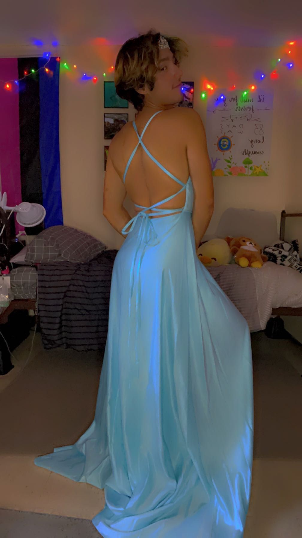 Style 19-115 Madison James Size 4 Prom Light Blue A-line Dress on Queenly