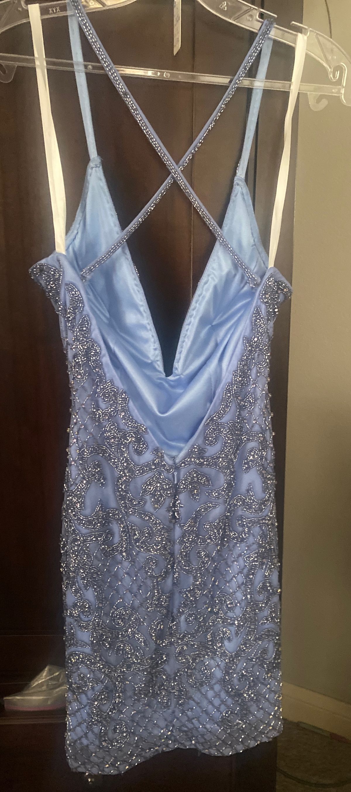Sherri Hill Size 8 Prom Plunge Blue Cocktail Dress on Queenly