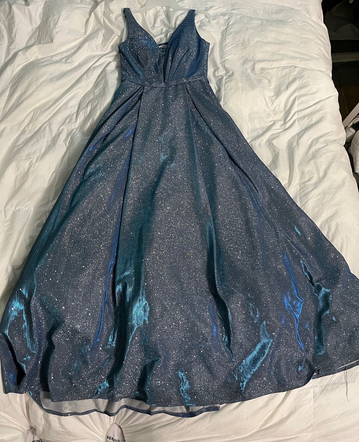David's Bridal Size 2 Prom Plunge Sheer Blue Ball Gown on Queenly