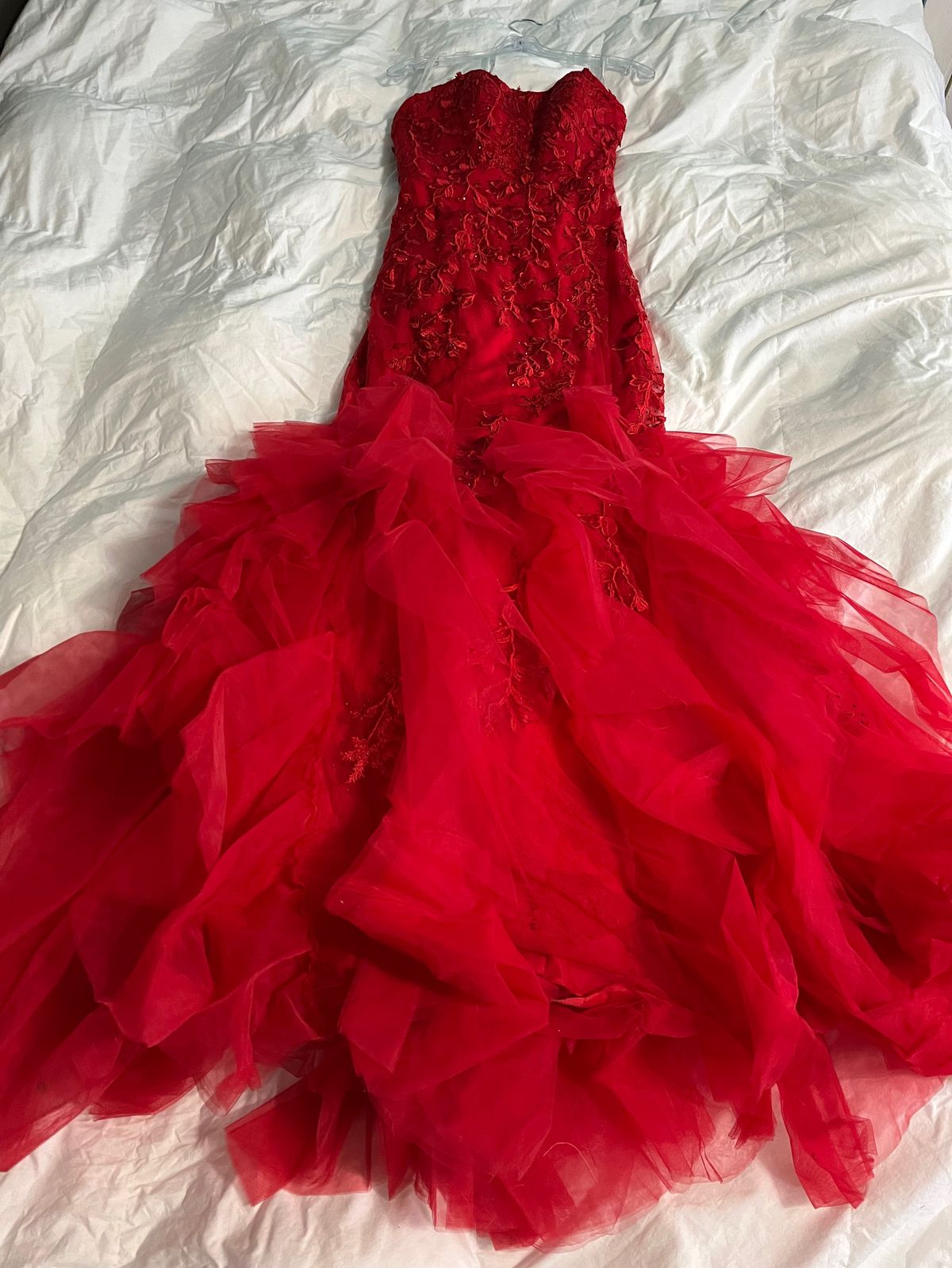 Sherri Hill Size 6 Prom Strapless Sheer Red Mermaid Dress on Queenly