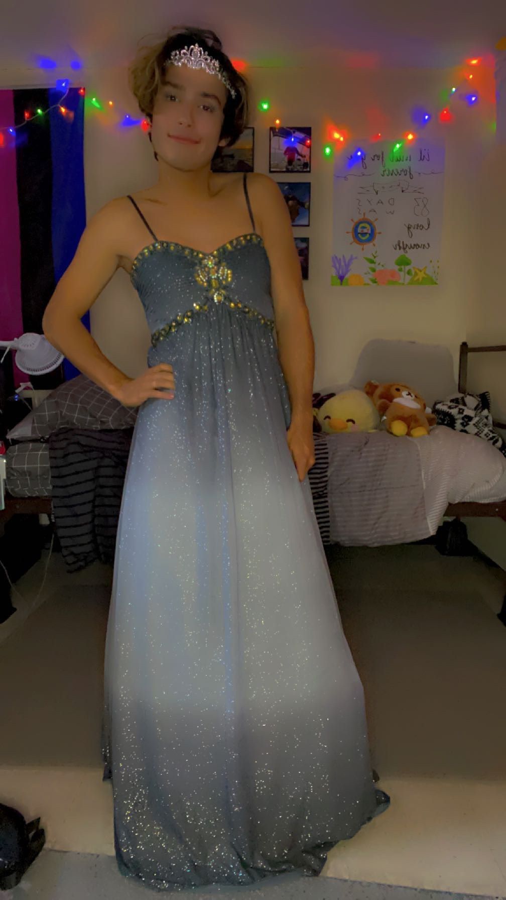 Cache Size 8 Prom Plunge Silver A-line Dress on Queenly