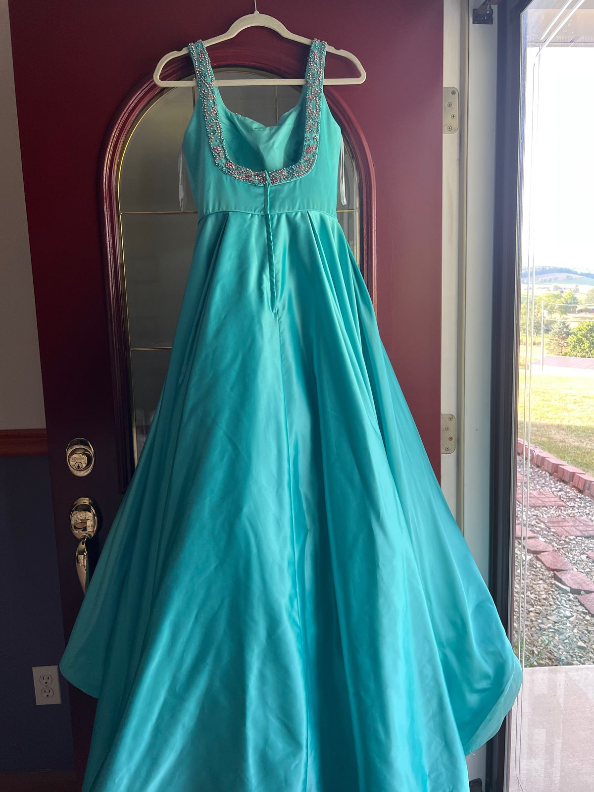 Style 53528 Sherri Hill Size 6 Pageant Turquoise Blue Ball Gown on Queenly