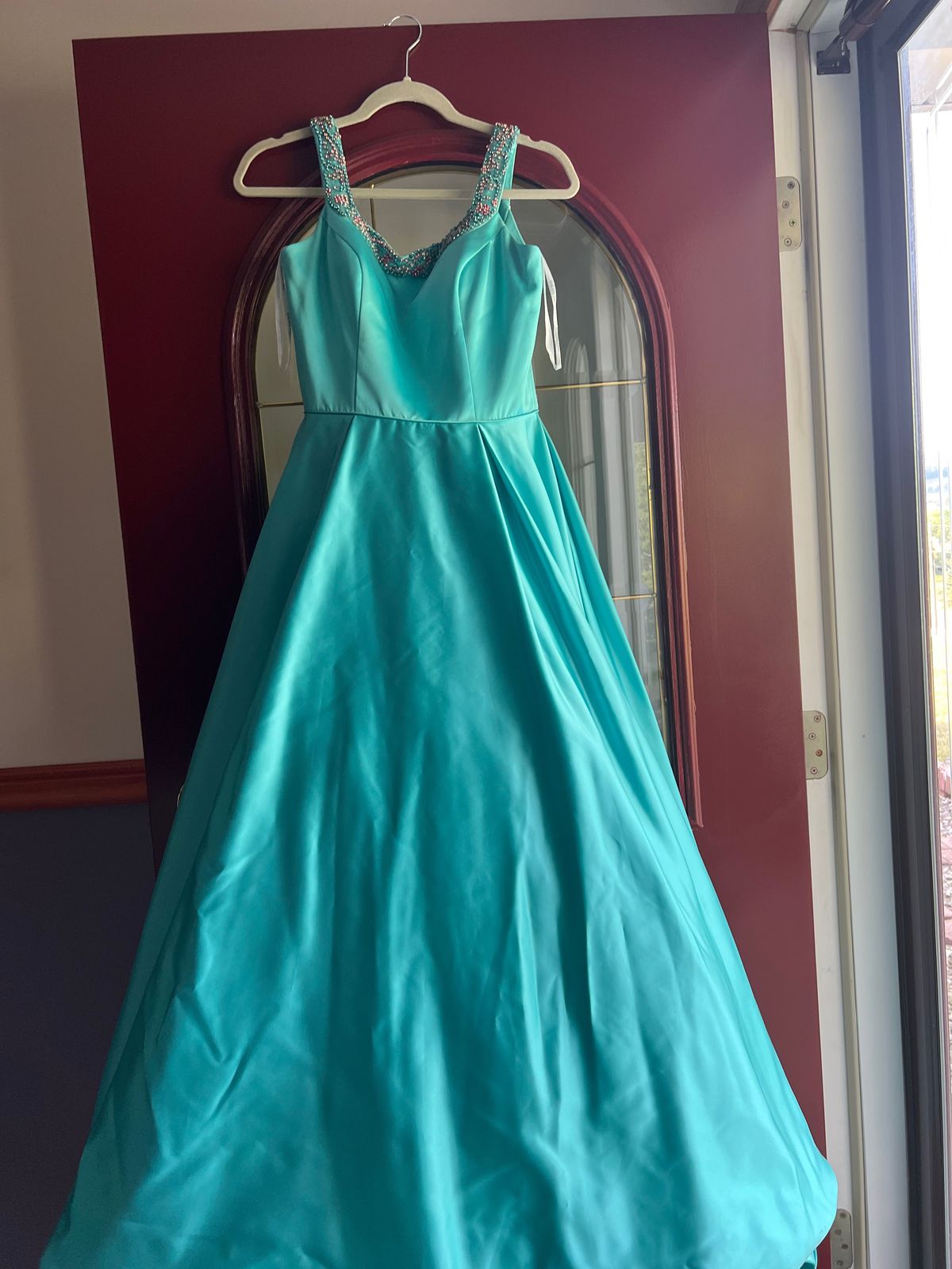 Style 53528 Sherri Hill Size 6 Pageant Turquoise Blue Ball Gown on Queenly