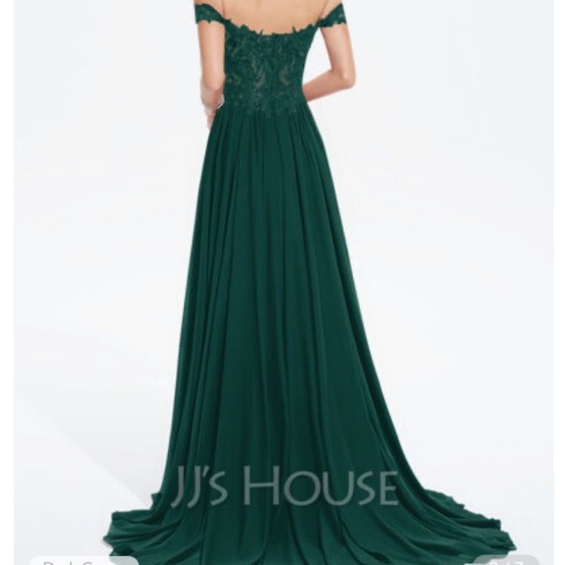 Style JJS HOUSE Sherri Hill Size 2 Prom Off The Shoulder Green Side Slit Dress on Queenly