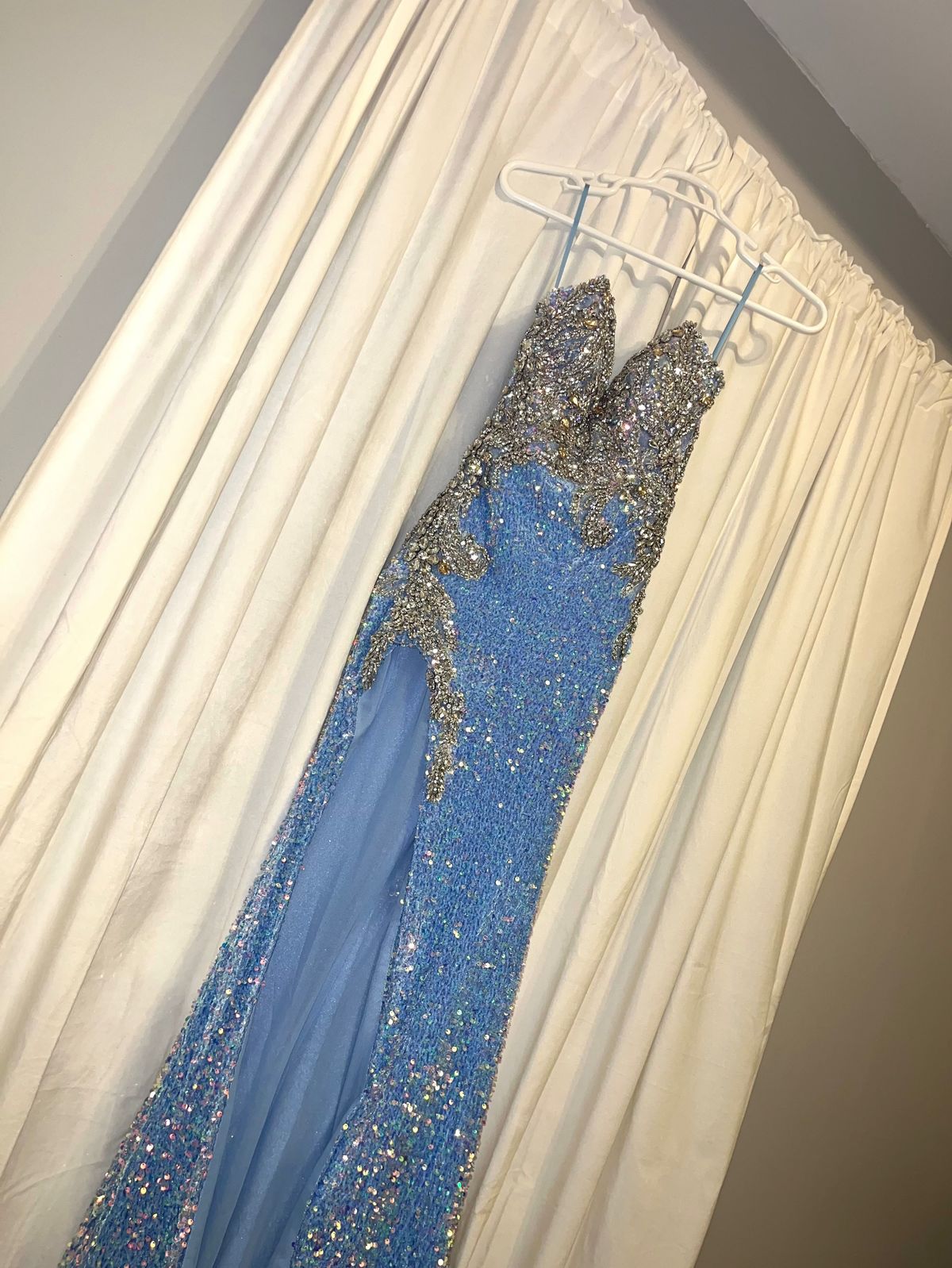 Size 00 Prom Strapless Blue Side Slit Dress on Queenly