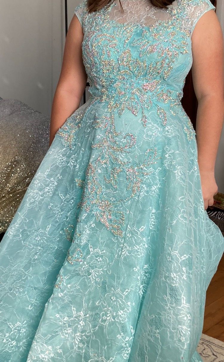 Custom Size 10 Pageant Green Ball Gown on Queenly