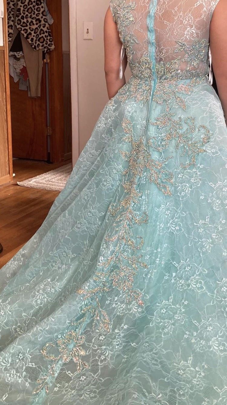 Custom Size 10 Pageant Green Ball Gown on Queenly