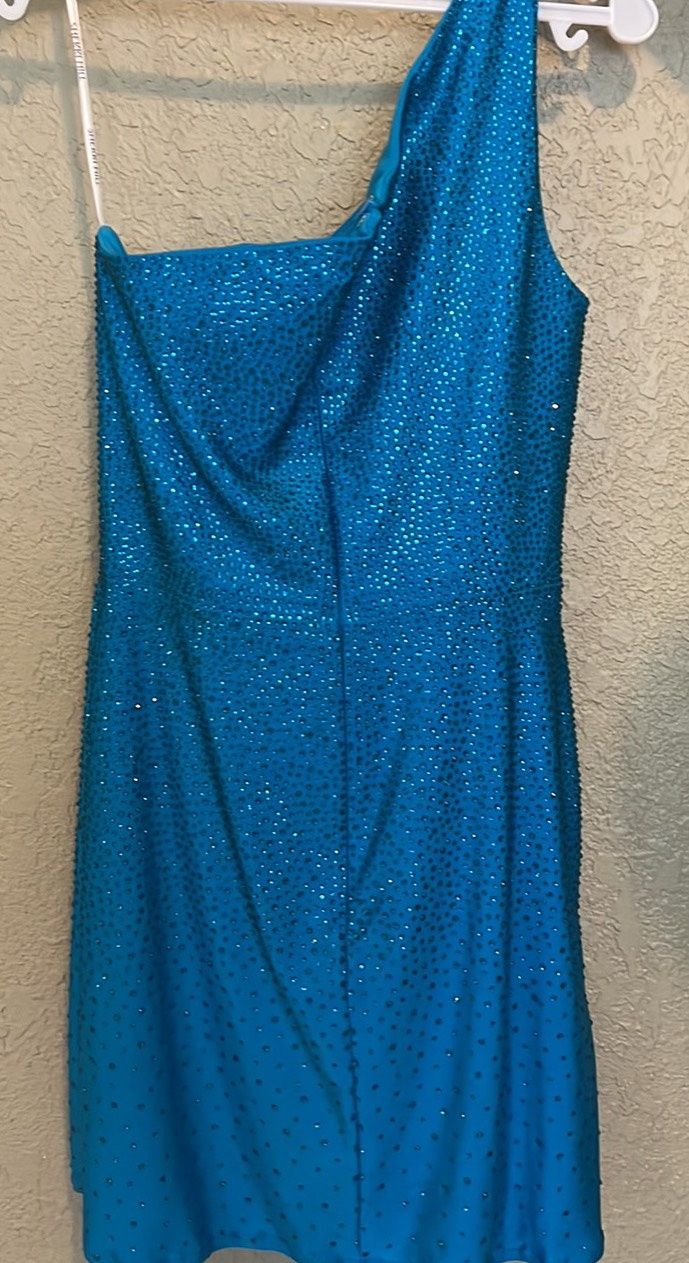Sherri Hill Size 4 Prom One Shoulder Blue Cocktail Dress on Queenly