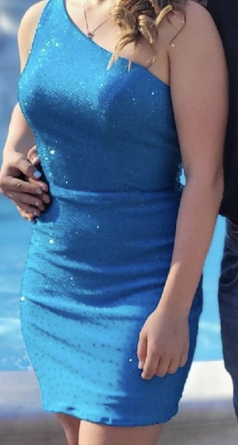 Sherri Hill Size 4 Prom One Shoulder Blue Cocktail Dress on Queenly