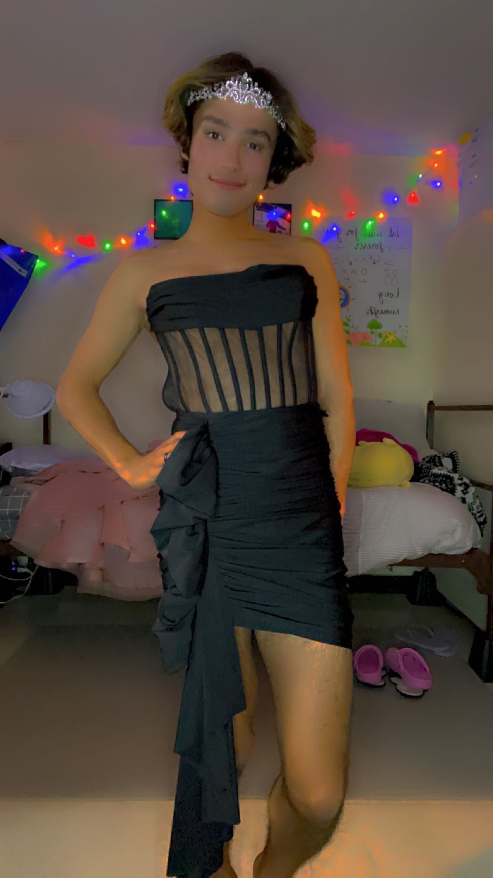 Luxxel Size S Homecoming Strapless Sheer Black Cocktail Dress on Queenly