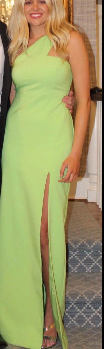 Aidan Mattox Size 4 Prom One Shoulder Lime Green Floor Length Maxi on Queenly