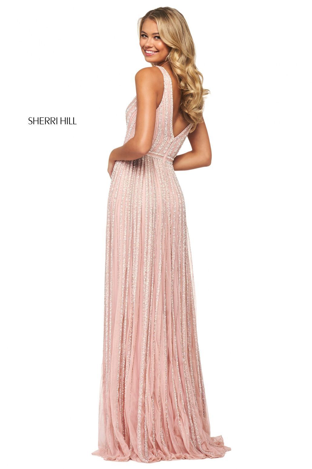 Style  53867 Sherri Hill Size 6 Prom Plunge Light Pink A-line Dress on Queenly