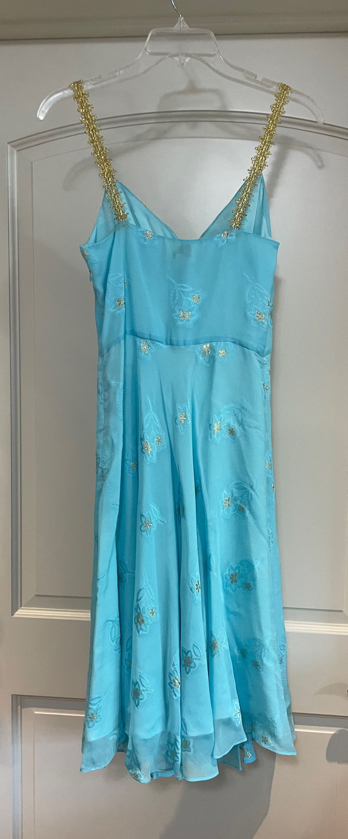 Milly of New York Size 4 Prom Plunge Floral Turquoise Blue Cocktail Dress on Queenly