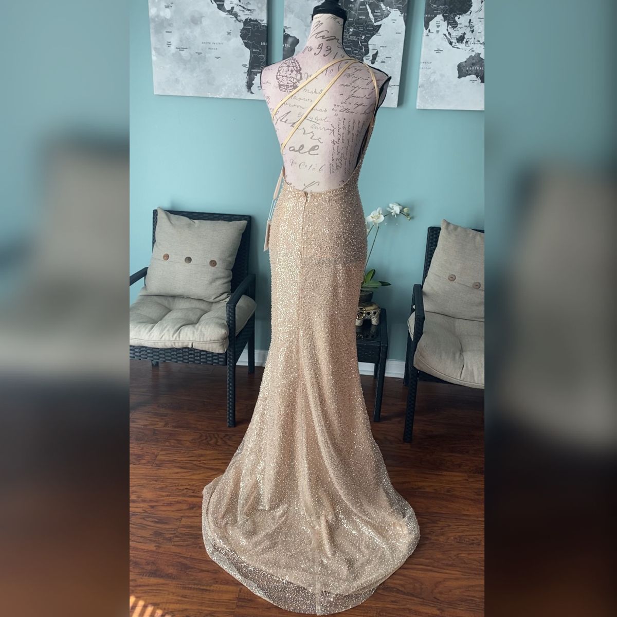 Size S Prom One Shoulder Nude Mermaid Dress on Queenly