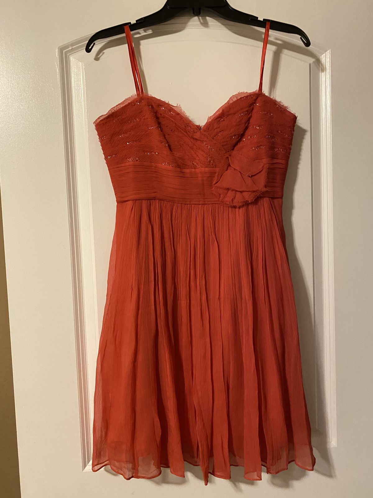BCBG Max Azria Size 6 Homecoming Sheer Orange Cocktail Dress on Queenly