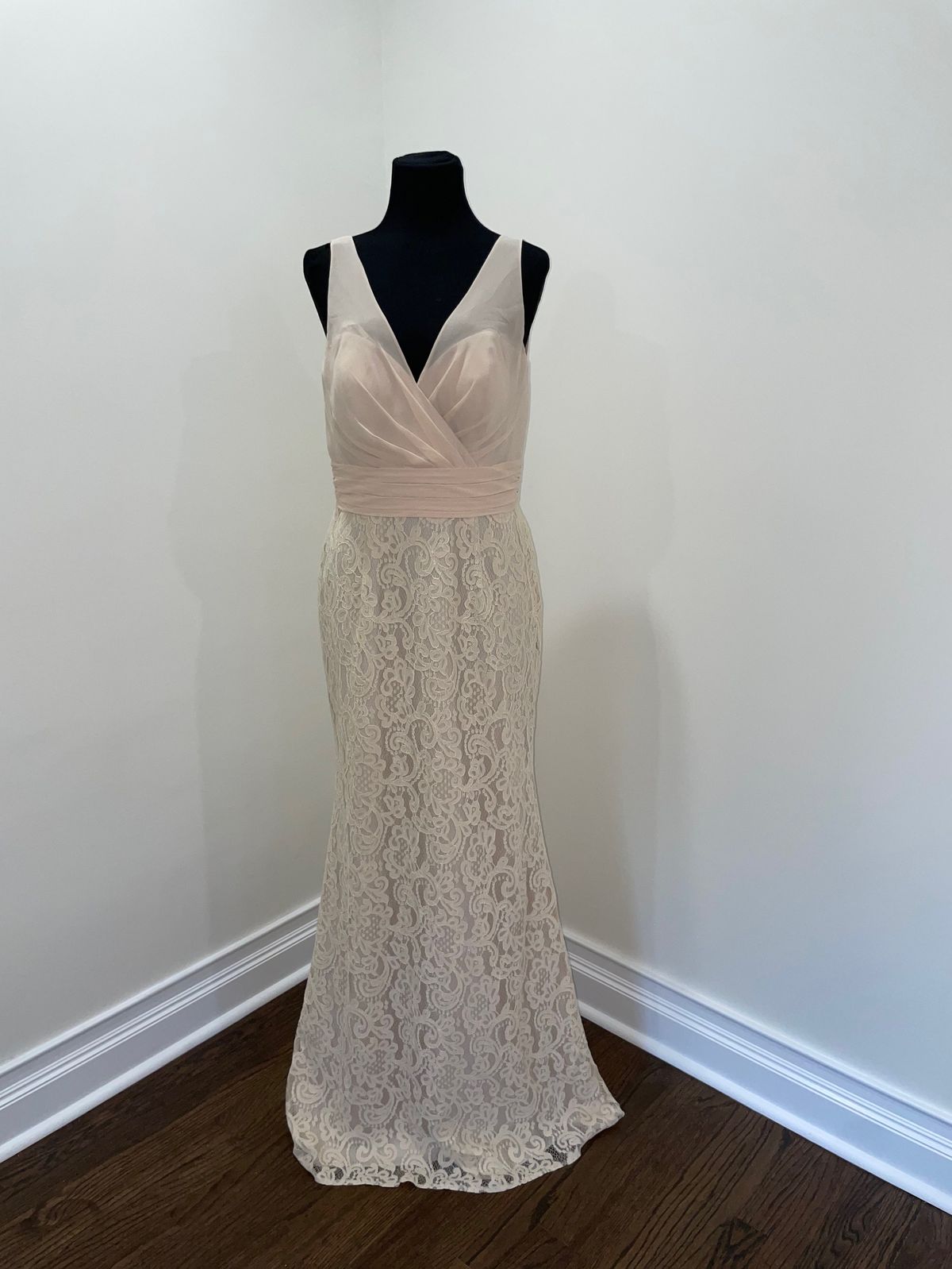 Style B193064 Jasmine Size 12 Wedding Plunge Lace Nude A-line Dress on Queenly