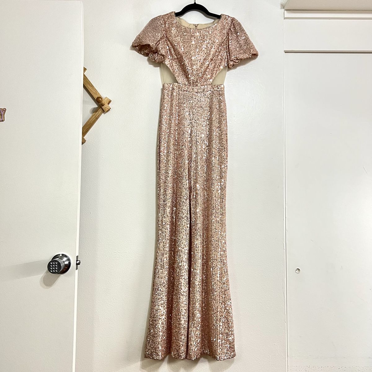 Mac Duggal Size 0 Prom High Neck Sheer Rose Gold Formal Jumpsuit on Queenly