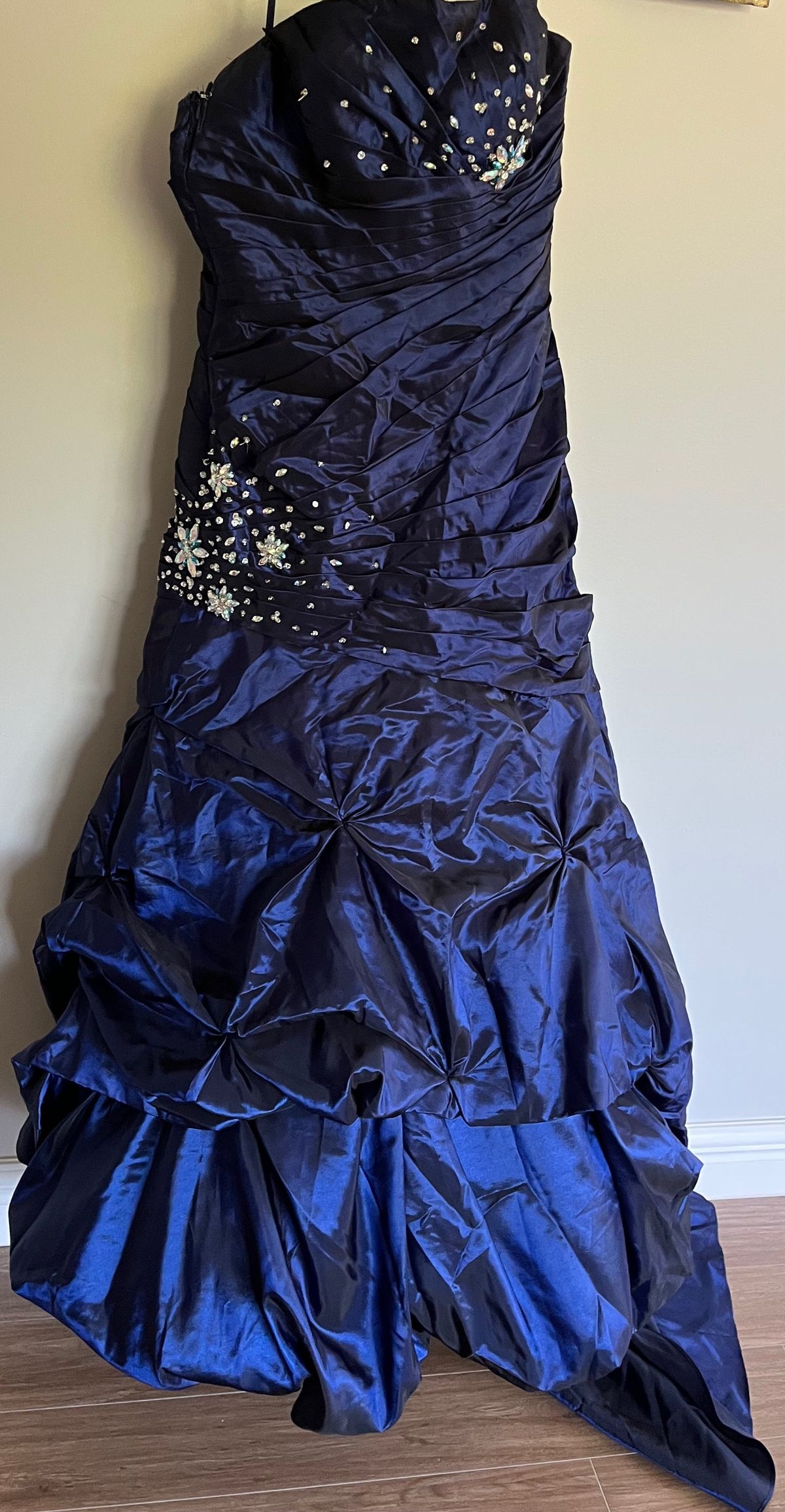Size 12 Prom Strapless Sequined Royal Blue Dress With Train on Queenly