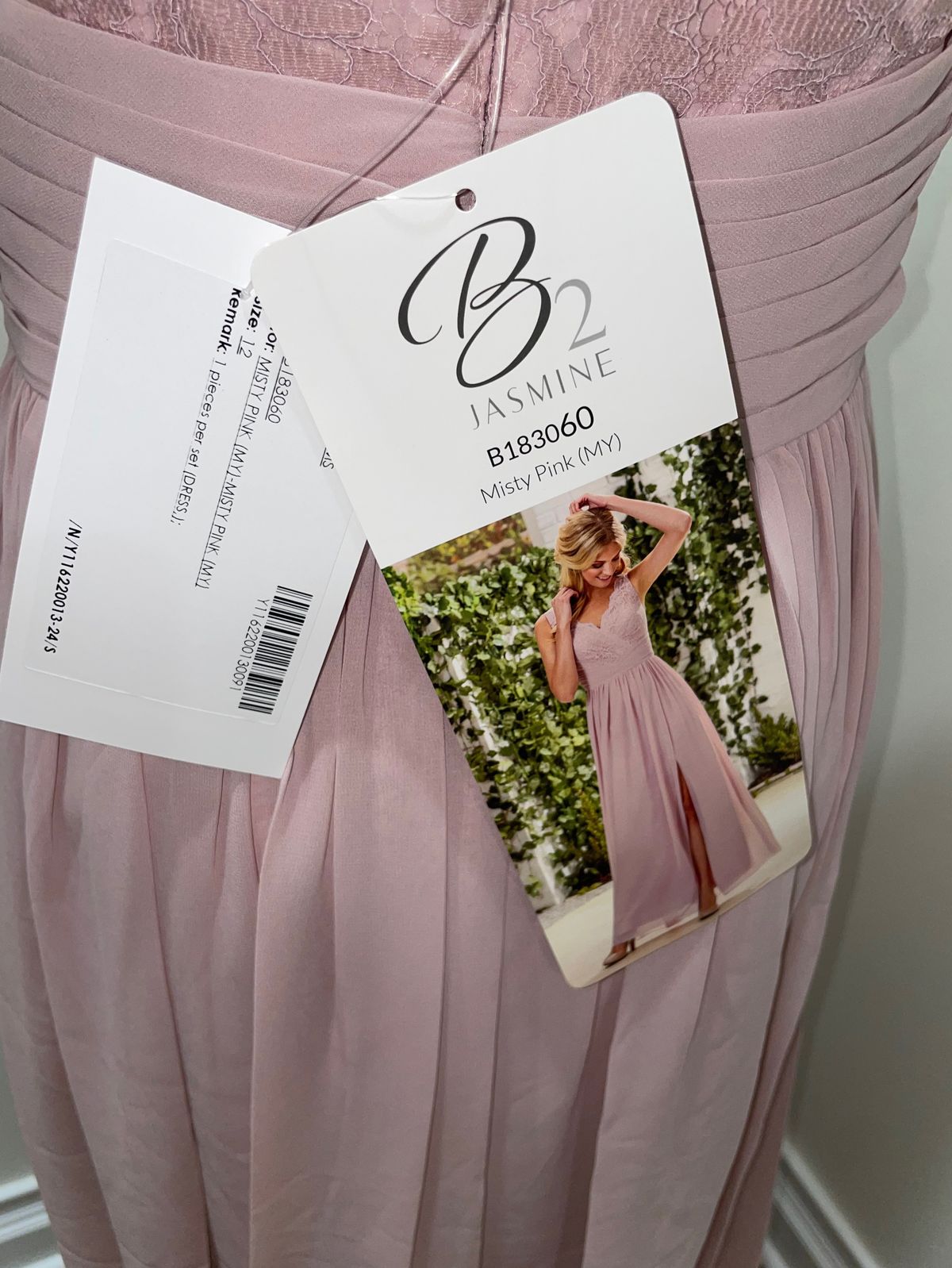 Style B183060 Jasmine Size 12 Bridesmaid Cap Sleeve Lace Light Pink A-line Dress on Queenly