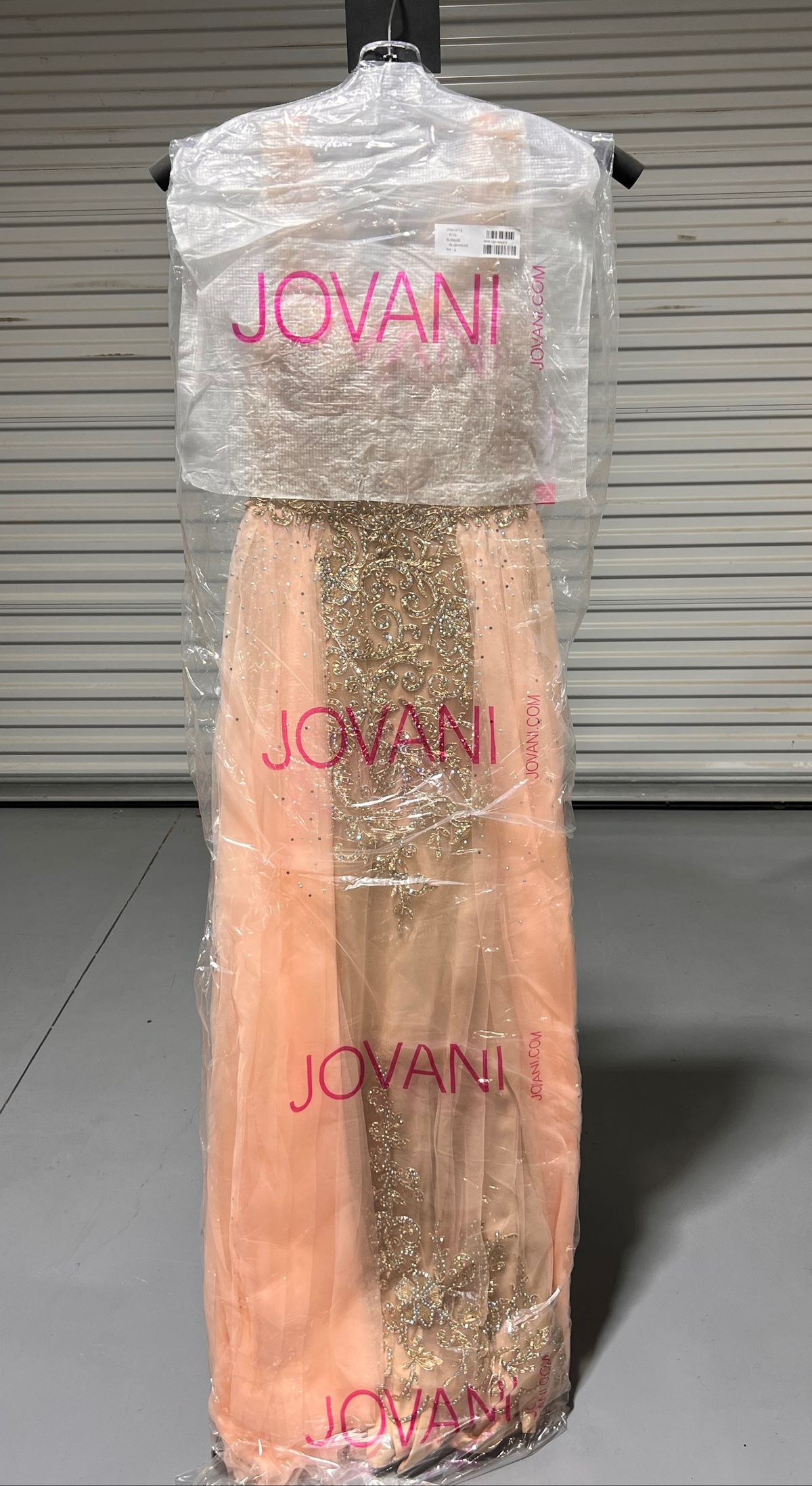Jovani Size M Prom Plunge Sequined Nude Floor Length Maxi on Queenly