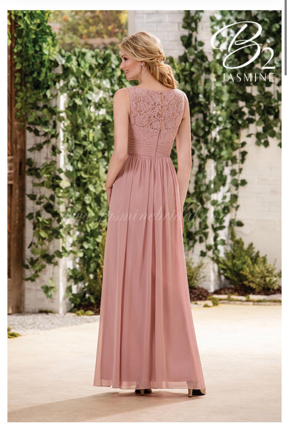 Style B183060 Jasmine Size 12 Bridesmaid Plunge Lace Pink A-line Dress on Queenly