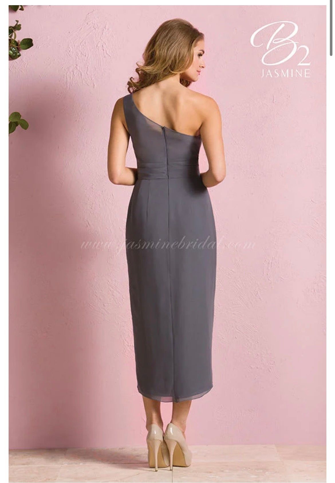 Style B173061 Jasmine Size 10 Bridesmaid One Shoulder Gray A-line Dress on Queenly