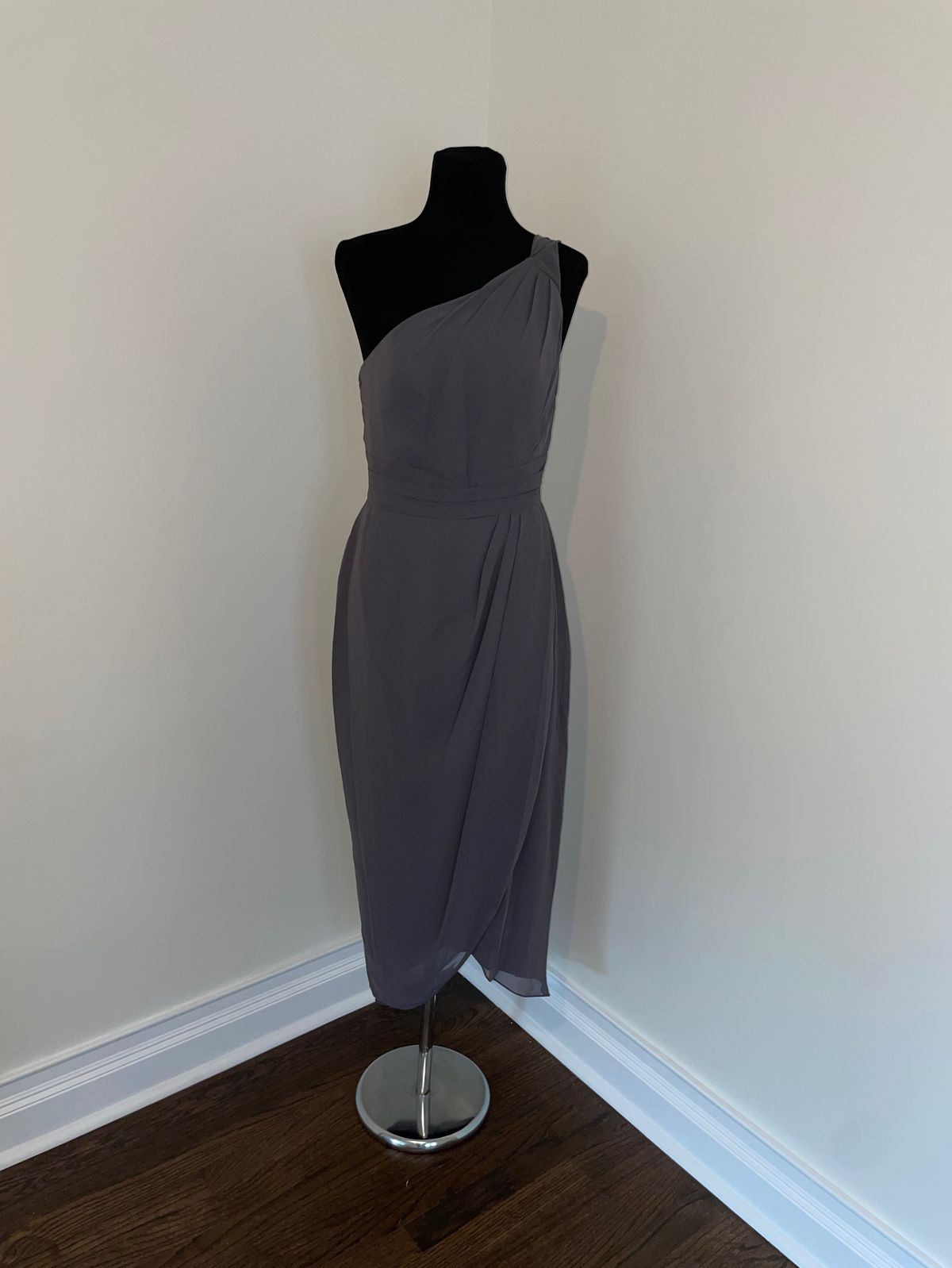 Style B173061 Jasmine Size 10 Bridesmaid One Shoulder Gray A-line Dress on Queenly