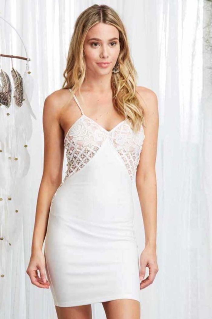 Style 51176M Angel Biba Size 6 Lace White Cocktail Dress on Queenly