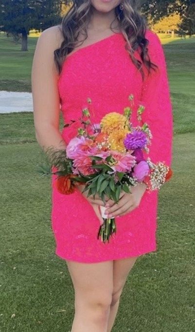 Sherri Hill Size 4 Prom One Shoulder Pink Cocktail Dress on Queenly