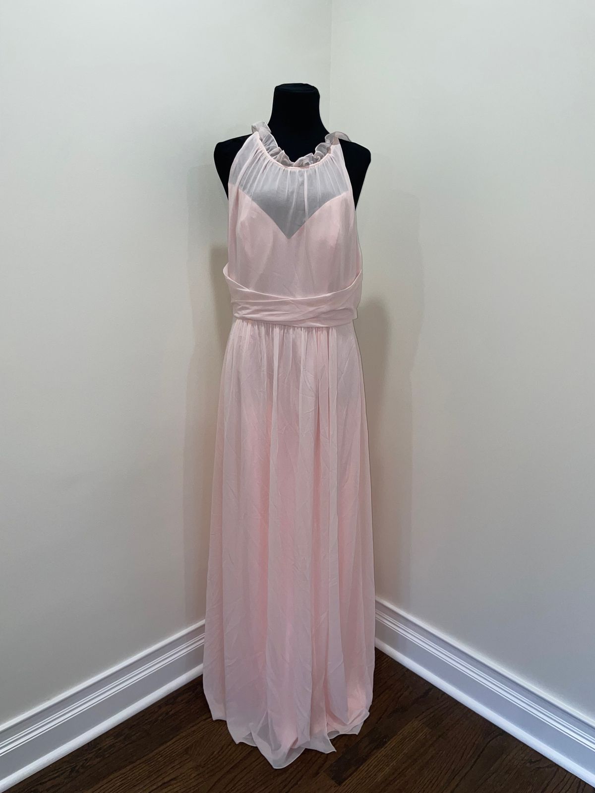 Style B213002 Jasmine Size 14 Bridesmaid High Neck Sequined Pink A-line Dress on Queenly