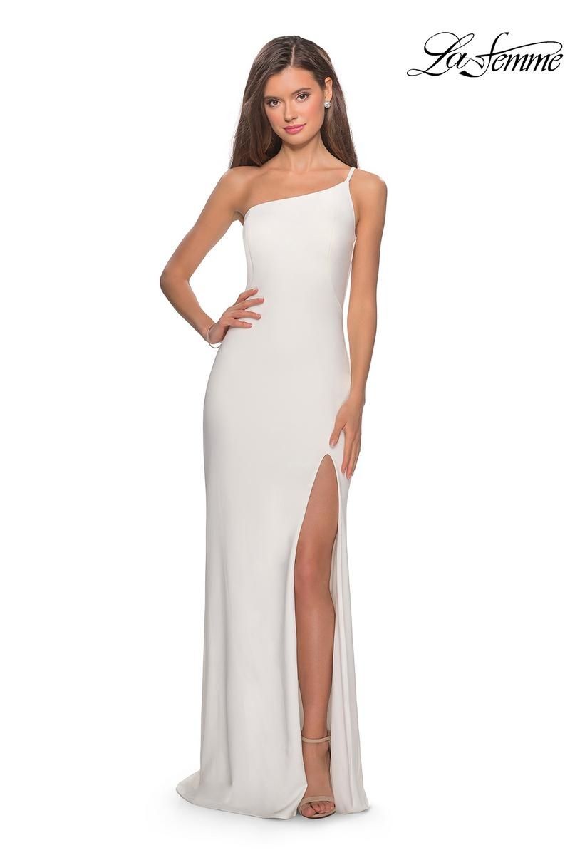 Style 28176 La Femme Size 0 Prom White Side Slit Dress on Queenly