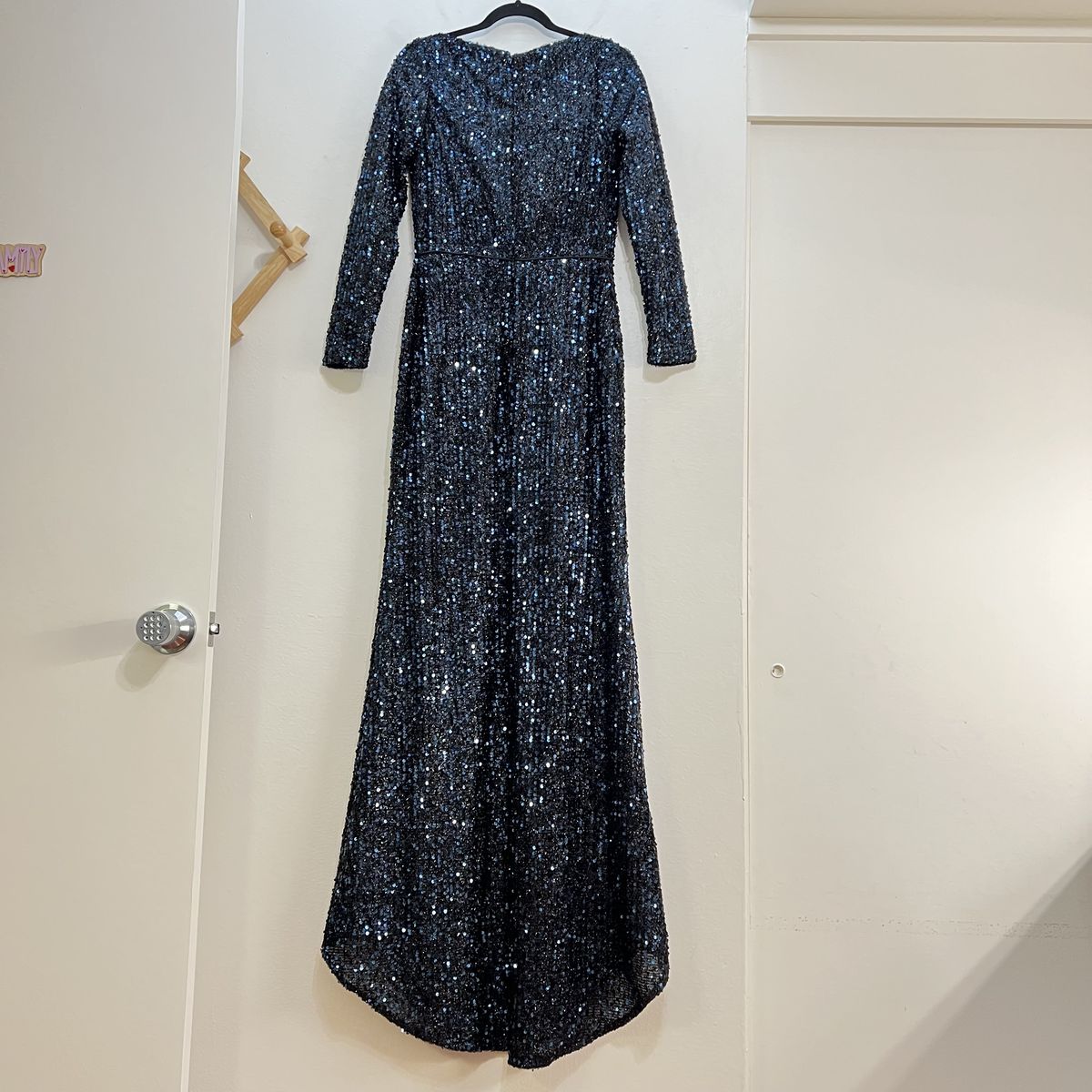 Mac Duggal Size 8 Long Sleeve Blue Dress With Train on Queenly