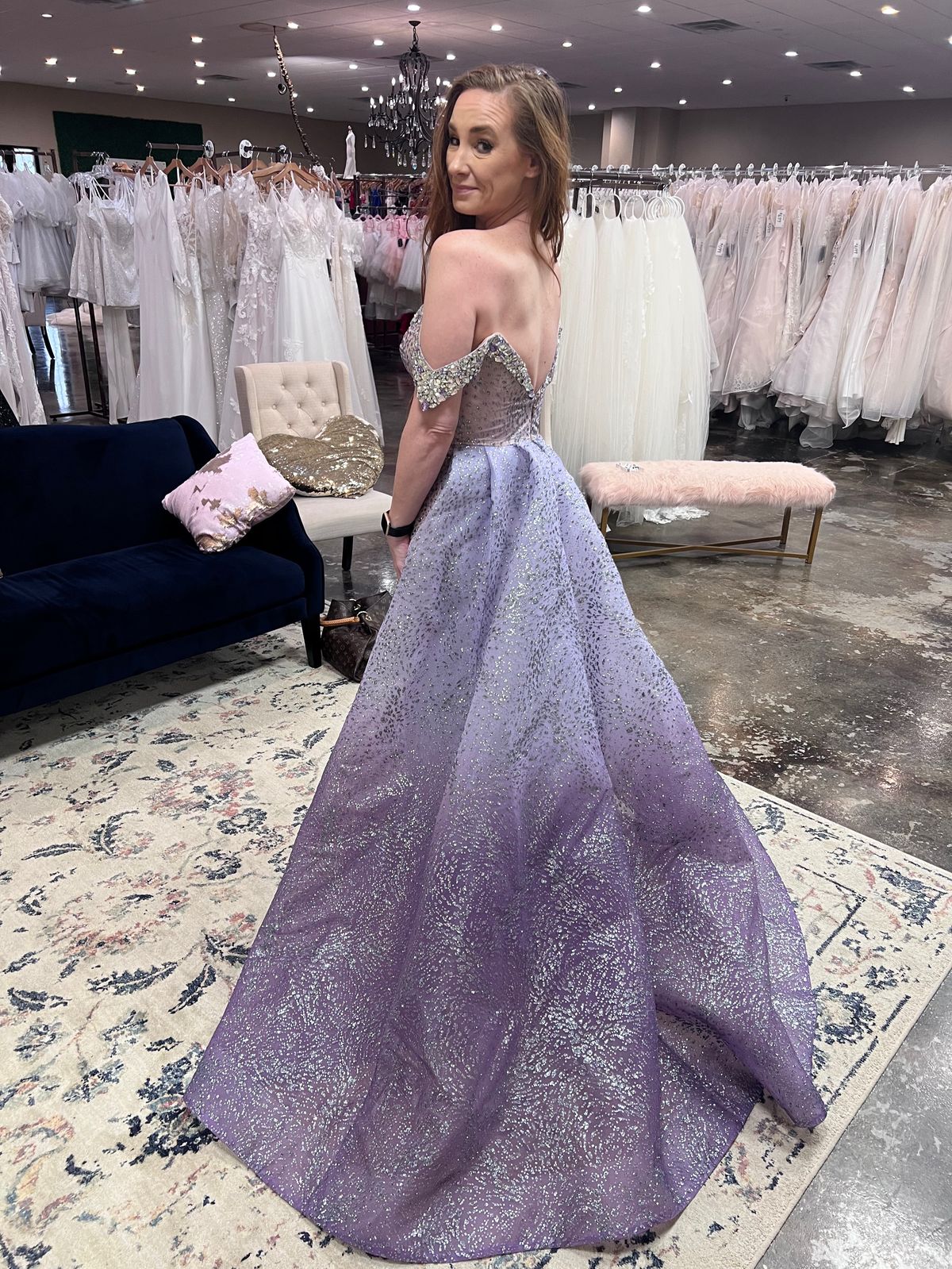 Portia and Scarlett Size 4 Prom Off The Shoulder Purple Ball Gown on Queenly