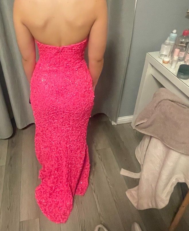 Style 54447 Sherri Hill Size 0 Prom Strapless Pink Side Slit Dress on Queenly