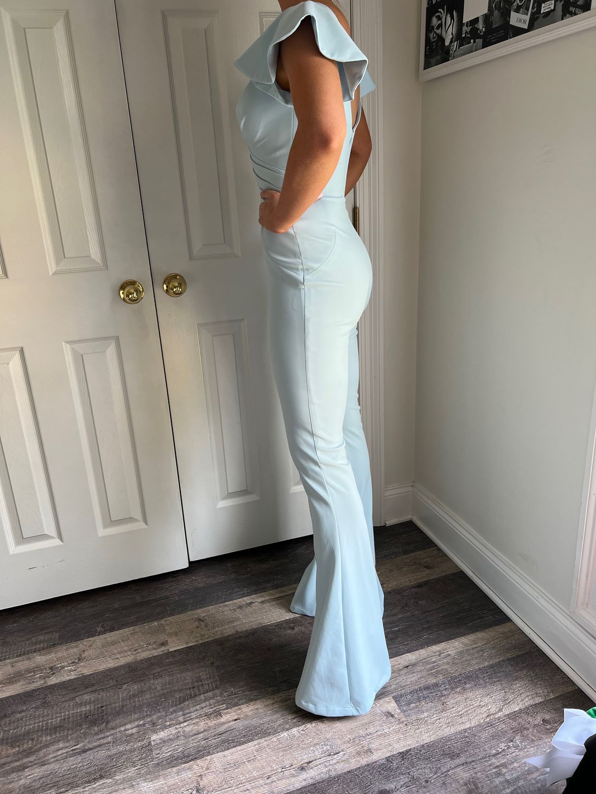 Ashley Lauren Size 4 Prom Plunge Light Blue Formal Jumpsuit on Queenly