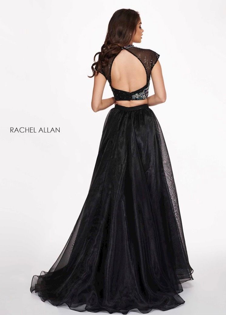 Style 6403 Rachel Allan Size 6 Prom High Neck Floral Black Floor Length Maxi on Queenly