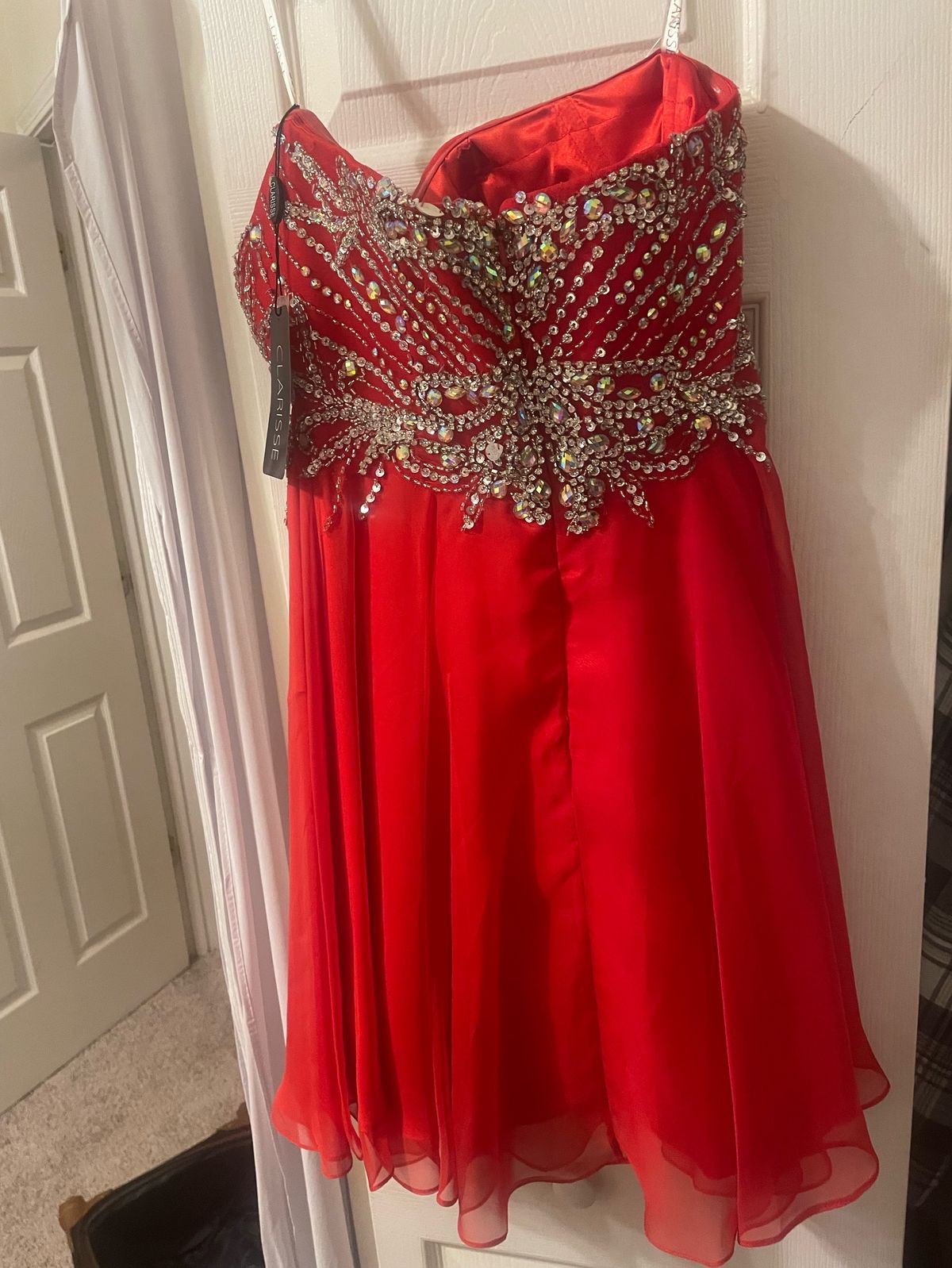 Clarisse Size 8 Homecoming Sequined Red A-line Dress on Queenly
