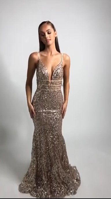 Style 1902 Portia and Scarlett Size 12 Prom Sequined Rose Gold Mermaid Dress on Queenly