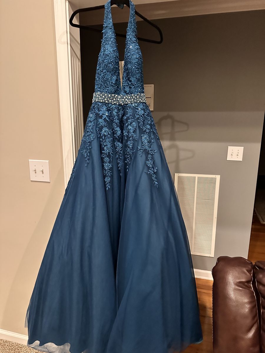 Style JVN00923 Jovani Size 2 Prom Halter Blue Ball Gown on Queenly