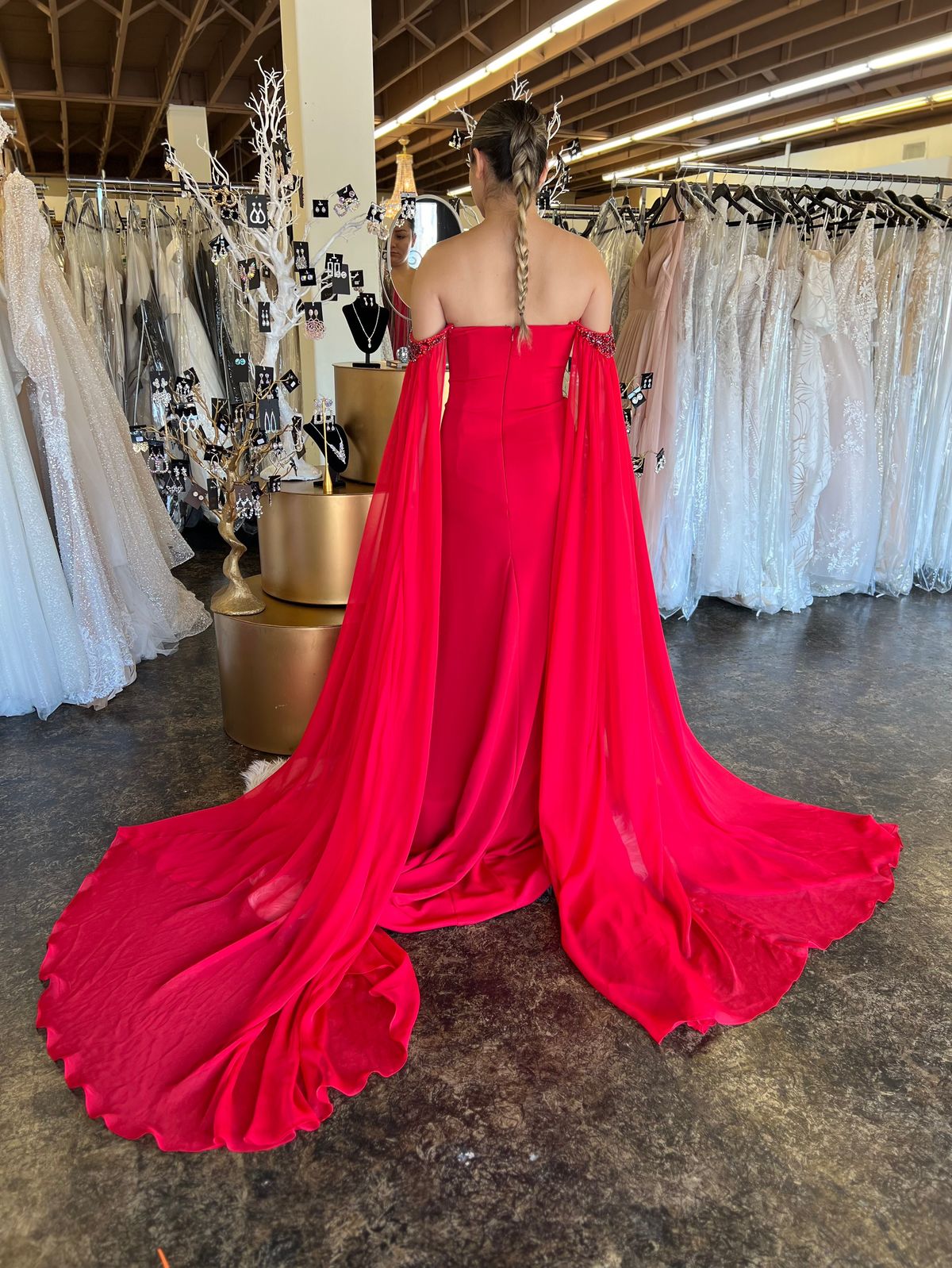 Style 07652 Jovani Size 8 Pageant Off The Shoulder Red Mermaid Dress on Queenly