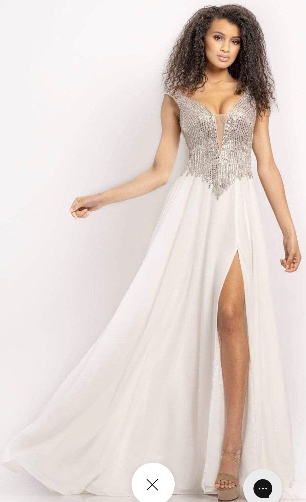 Style 2196 Johnathan Kayne Size 14 Prom Plunge White A-line Dress on Queenly